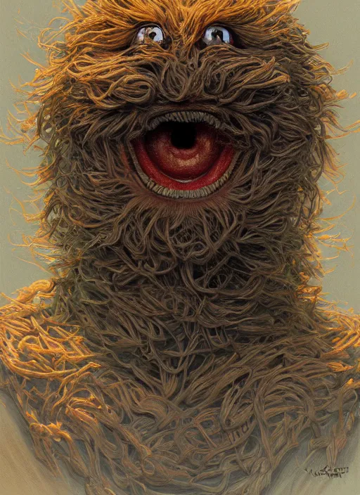 Image similar to Portrait of Cookie Monster from Society (1989), intricate, highly detailed, centered, digital painting, artstation, concept art, smooth, sharp focus, illustration, artgerm, donato giancola, Joseph Christian Leyendecker, WLOP, Artgerm