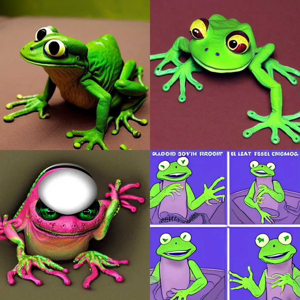 Prompt: a hilarious eldritch cosmic lovecraftian weird alien frog muppet creature meme text