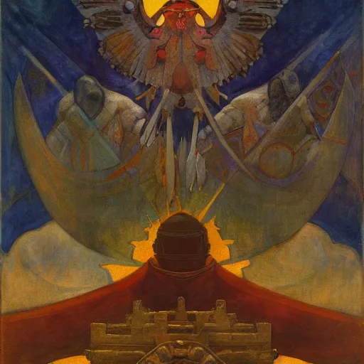 Image similar to war between the crow crown and the house of moths, by Annie Swynnerton and and Nicholas Roerich and Diego Rivera, symbolist, dramatic lighting, elaborate geometric ornament, god rays, rich colors,smooth, sharp focus, extremely detailed