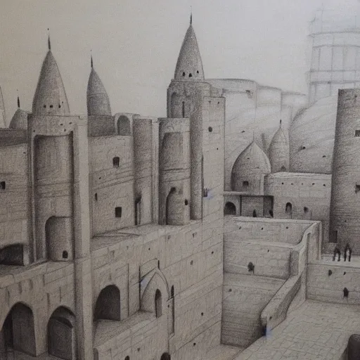 Prompt: Erbil citadel, detailed charcoal sketch, realistic, incredibly detailed