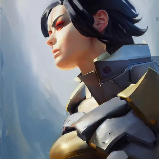 Image similar to greg manchess portrait painting of partially armored mikasa ackermann as overwatch character, medium shot, asymmetrical, profile picture, organic painting, sunny day, matte painting, bold shapes, hard edges, street art, trending on artstation, by huang guangjian and gil elvgren and sachin teng