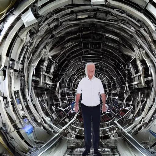 Prompt: Joe BIDEN crawling out of The Large Hadron Collider at cern with a bunch of demons behind him 4k ultra high quality surrealism