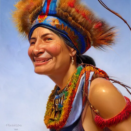 Prompt: an portrait of an happy female inca, detailed, centered, digital painting, artstation, concept art, donato giancola, Joseph Christian Leyendecker, WLOP, Boris Vallejo, Breathtaking, 8k resolution, extremely detailed, beautiful, establishing shot, artistic, hyperrealistic, beautiful face, octane render