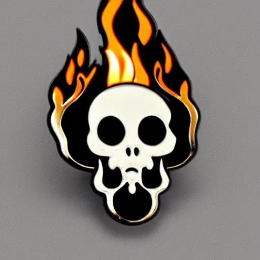 Prompt: a retro vintage minimalistic laughing smiling skull bones with fire flame enamel pin, hd, concept art