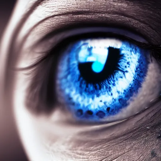 Prompt: a close up of a person's blue eye, a computer rendering by benoit b. mandelbrot, cgsociety, space art, sense of awe, redshift, psychedelic