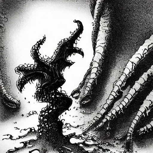 Prompt: “ kentaro miura ” “ bernie wrightson ” aquatic horror shape diablo canyon drought 1 0 2 4 x 1 0 2 4