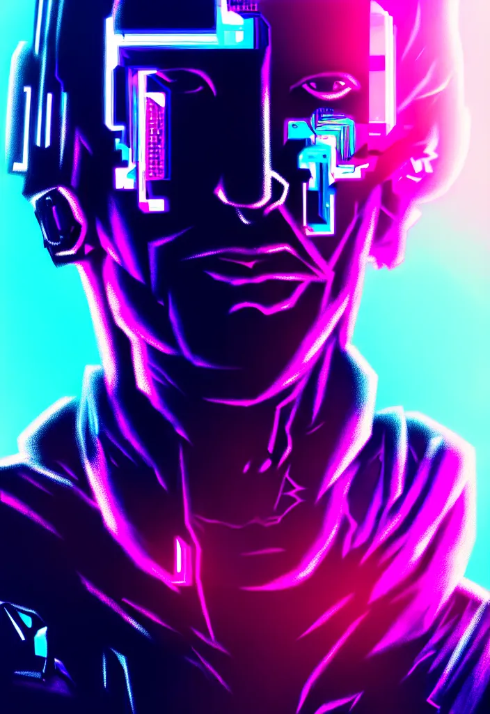 Image similar to digital portrait of lex fridman, cyberpunk, glitchcore, synthwave art, detailed, masterpiece, trending on artstation, featured on pixiv, hd, 4 k, 8 k