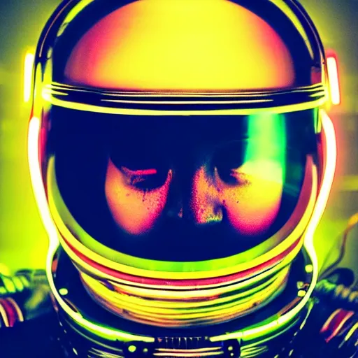 Prompt: a portrait of an astronaut, cyberpunk aesthetics, cool astronaut helmet, neon, 8 k