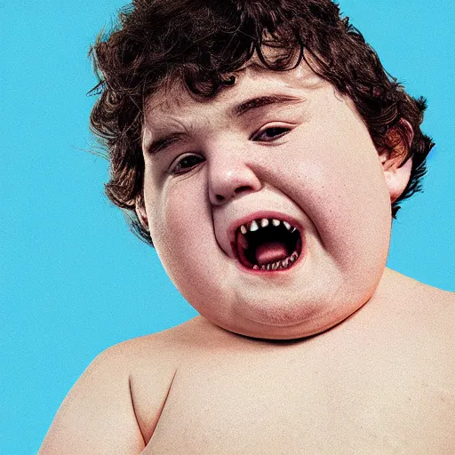 Prompt: a fat white kid with a demogorgons head