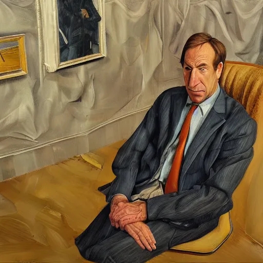 Image similar to high quality high detail painting by lucian freud, hd, portrait of saul goodman