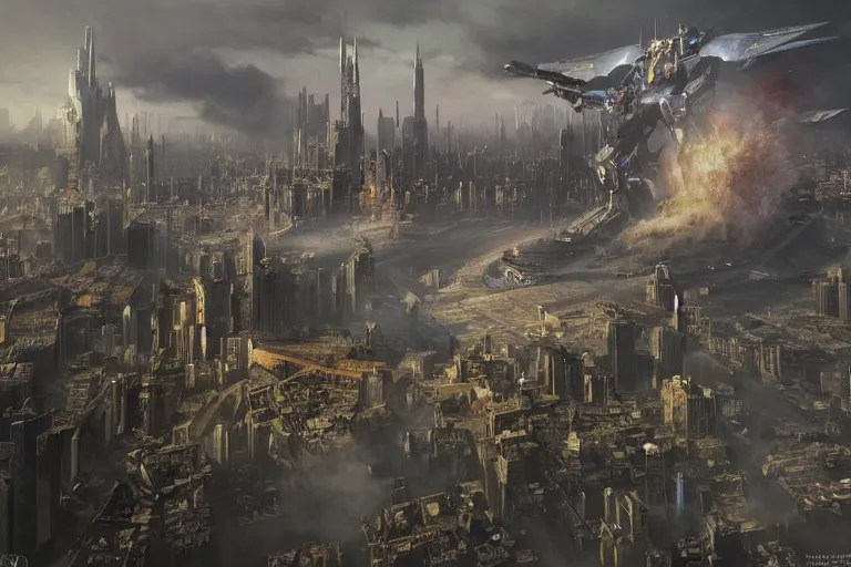 Prompt: A hyperrealistic concept art of a very beautiful battle of giant combat robots over the city, stunning massive ornately 3d render inspired art by Renato muccillo and Andreas Rocha and Johanna Rupprecht, natural volumetric lighting, 8k octane beautifully detailed render, post-processing, highly detailed, intricate complexity, epic composition, magical atmosphere, cinematic lighting, masterpiece, trending on artstation