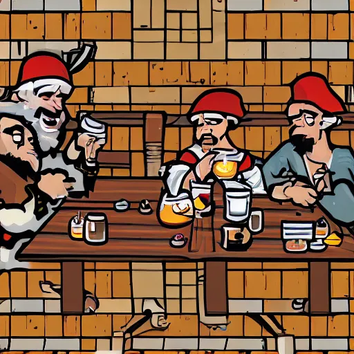 Image similar to important pirates drinking grog in a tavern table pixel