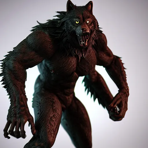Image similar to werewolf action figure, octane render, highly detailed, intricate, ue 5, stage lighting, lighting