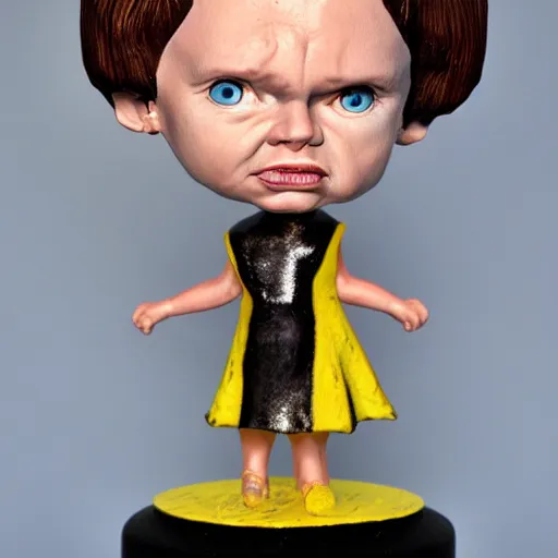 Image similar to realistic bobble head portrait sculpture of angry girl angel