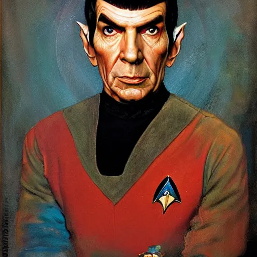 Image similar to a portrait painting Spock from Star Trek painted by Norman Rockwell