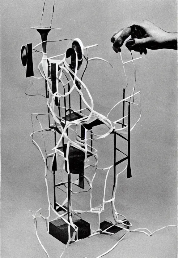 Image similar to a chess - piece building machine, minimal white machinery with cables, a surrealist sculpture by marcel duchamp, archival pigment print, 1 9 1 4, conceptual art, artwork, academic art, surrealist, fluxus