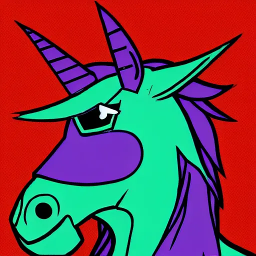 Image similar to Rainbow Ninja Unicorn profile picture for social media sites. Limited palette, crisp vector line