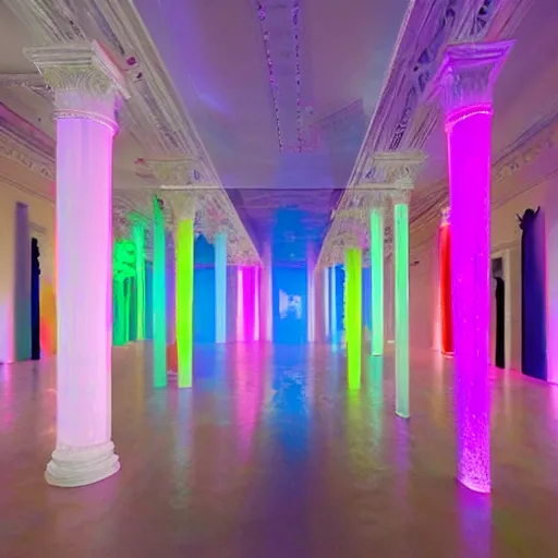 Prompt: : soft gooey shiny hypercolor art installation in museum