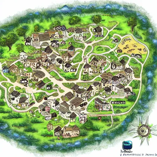 Image similar to clustered village map, detailed, dnd, unlabeled