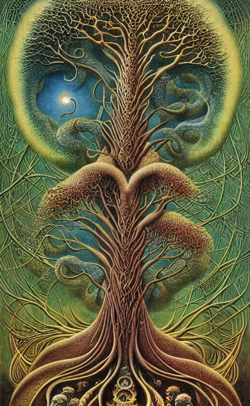 Image similar to tree of life by roger dean and andrew ferez, art forms of nature by ernst haeckel, divine chaos engine, symbolist, visionary, art nouveau, botanical fractal structures, organic, detailed, realistic, surreality