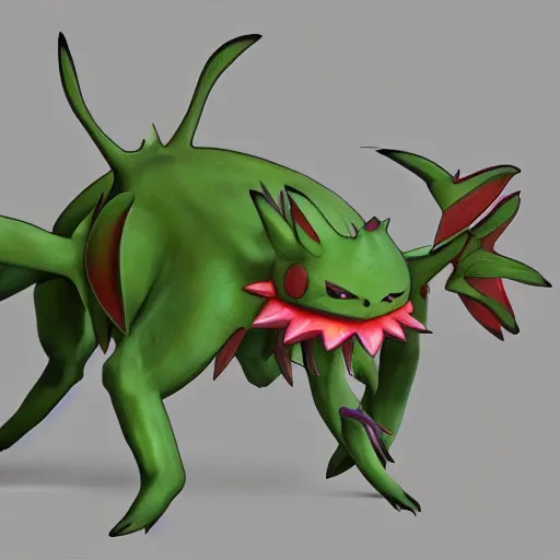 Image similar to a pokemon that looks like a dionaea muscipula, digital art. trending on art station, unreal engine.