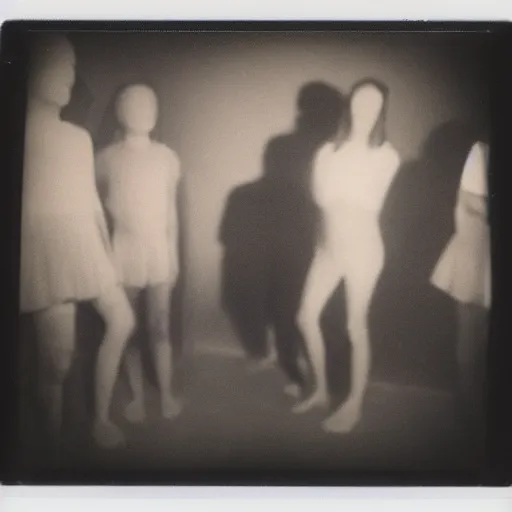 Image similar to a dark room filled with shadow people looking at the camera, horror, nightmare, terrifying, surreal, nightmare fuel, old polaroid, blurry, expired film, lost footage, found footage,