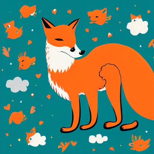 Prompt: children book illustration, fox, white background, uncrop