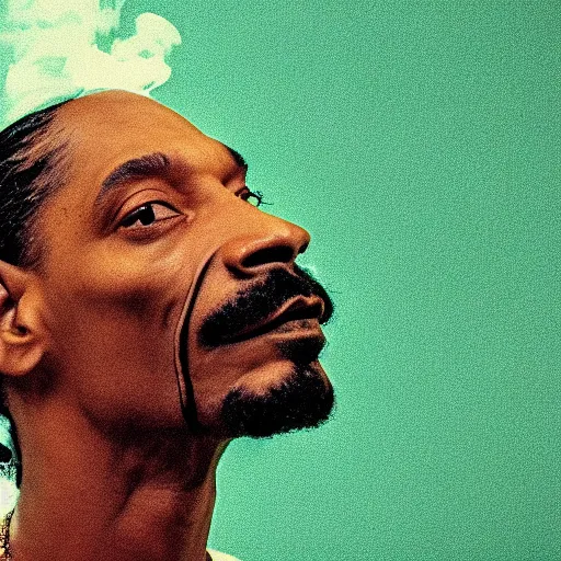 Prompt: snoop dogg exhaling a smoke cloud in the shape of snoop dogg