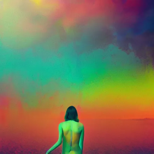 Prompt: surreal Emma Stone swimming in chromatic distortions in misty mysterious place, beautiful, psychedelic, lsd, trending on artstation, omnious, soft, artwork by Tran, Ross