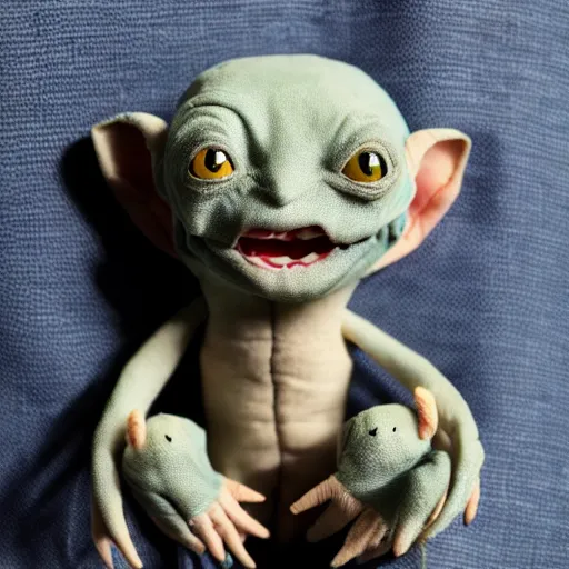 Image similar to A plush Gollum crying in thunderstorm