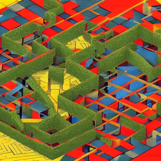 Image similar to insanely 3 d hedge maze labyrinth by albert gleizes