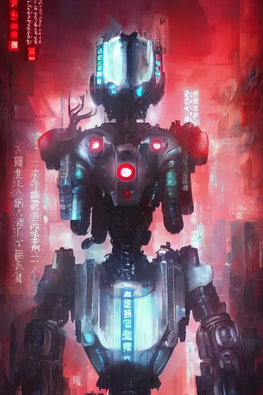 Image similar to akira from chinese mythology, hi - tech luciferian synthetic, gorgeous and huge head ornaments, dystopian, cyberpunk, mecha, cinematic dramatic light, ominous, intricate, studio, style depth of field lens flare leica zeiss detailed trending award winning on pixiv skeb