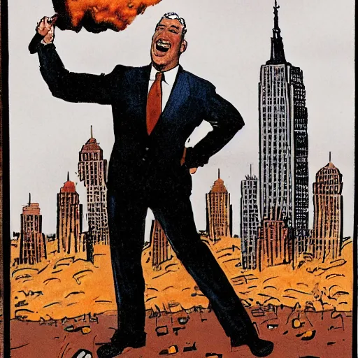 Prompt: big ed as a giant destroying manhattan