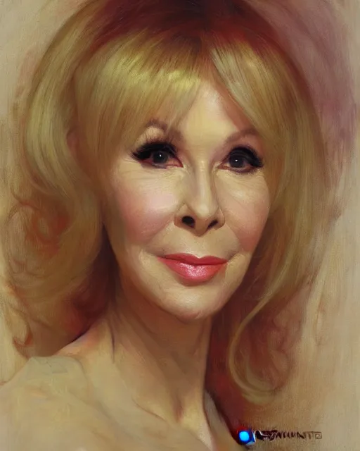 Prompt: portrait of young woman barbara eden by Mandy Jurgens and Richard Schmid and chuck close and mucha