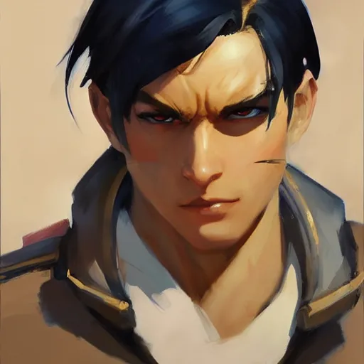 Image similar to greg manchess portrait painting of eren jager as overwatch character, medium shot, asymmetrical, profile picture, organic painting, sunny day, matte painting, bold shapes, hard edges, street art, trending on artstation, by huang guangjian and gil elvgren and sachin teng