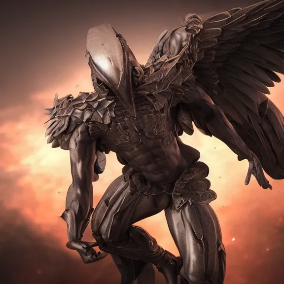 Image similar to cinematic full body shot of a male angel flying over hell, that's a beautiful stunning male angel, elegant pose, flying, detailed arms, streamlined white armor, two arms, two legs, detailed fanart, macro art, realistic digital art, DeviantArt, artstation, 3D realistic, 8k HD, octane render