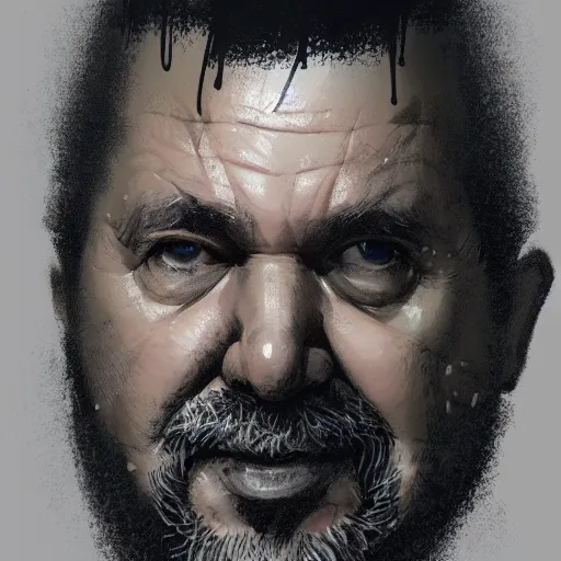 Image similar to portrait of Craig childs, an overweight 55 year old man with short gray hair and a thick, slightly long, round gray beard, round cheeks, wearing a checkered shirt, dramatic lighting, illustration by Greg rutkowski, yoji shinkawa, 4k, digital art, concept art, trending on artstation