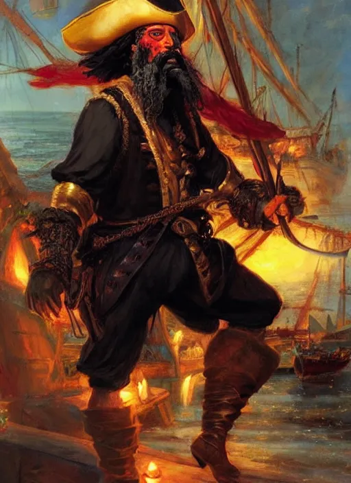 Prompt: black beard the infamous pirate by kev walker and vladimir volegov and alexander averin and delphin enjolras and daniel f. gerhartz