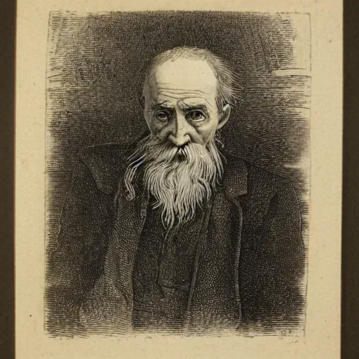 Image similar to an old man, engraving, 19 century