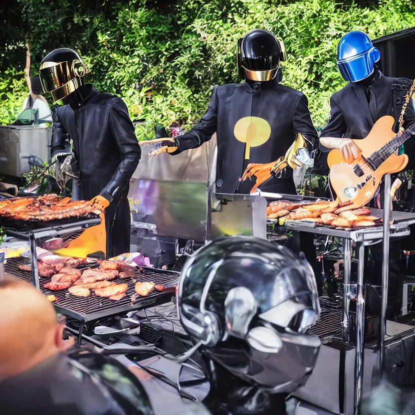 Prompt: daft punk performing at my back yard bbq