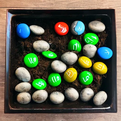 Prompt: peanut m&m boulders in a jungle landscape