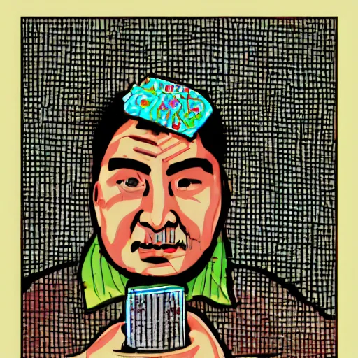 Image similar to uyghur Uighur in a prison behind bars, organ harvesting, in the style of daniel johnston and outsider art, 8k, line brush, overlaid with chinese adverts