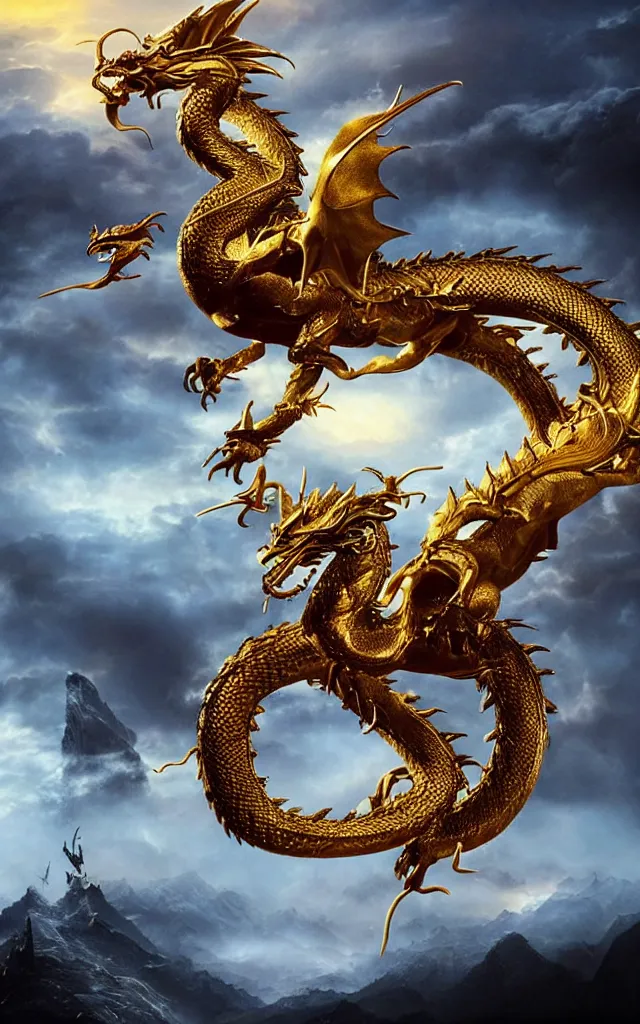 Image similar to golden dragon, epic, legendary, cinematic composition, stunning atmosphere