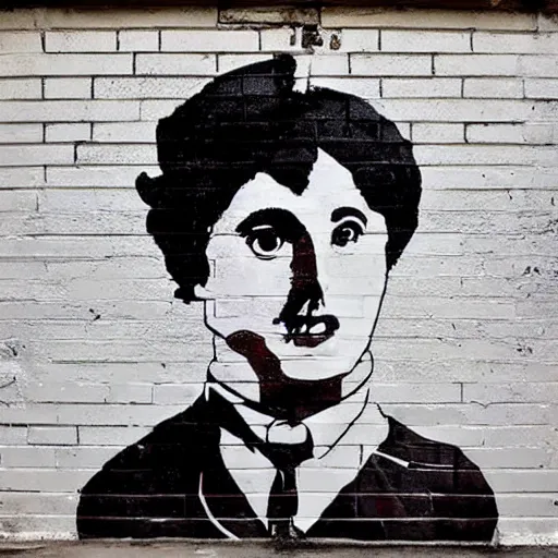 Image similar to Street-art portrait of Charlie Chaplin in style of Swoon
