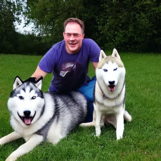 Prompt: tom scott posing with a husky