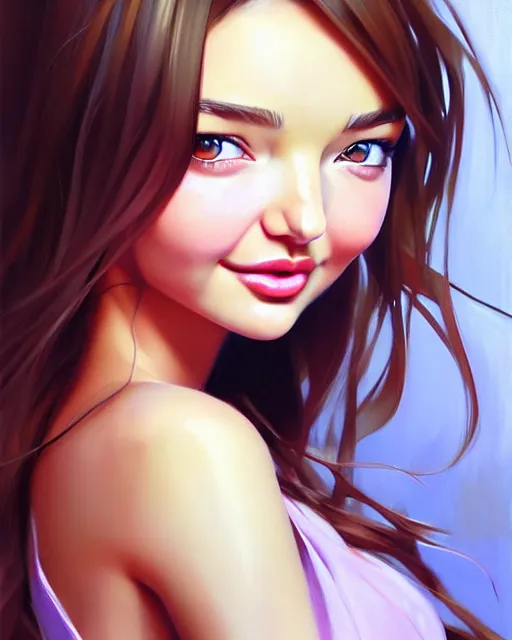 Image similar to portrait of Miranda Kerr as Anime girl cute-fine-face, full body! pretty face, realistic shaded Perfect face, fine details. Anime. realistic shaded lighting by Ilya Kuvshinov Giuseppe Dangelico Pino and Michael Garmash and Rob Rey