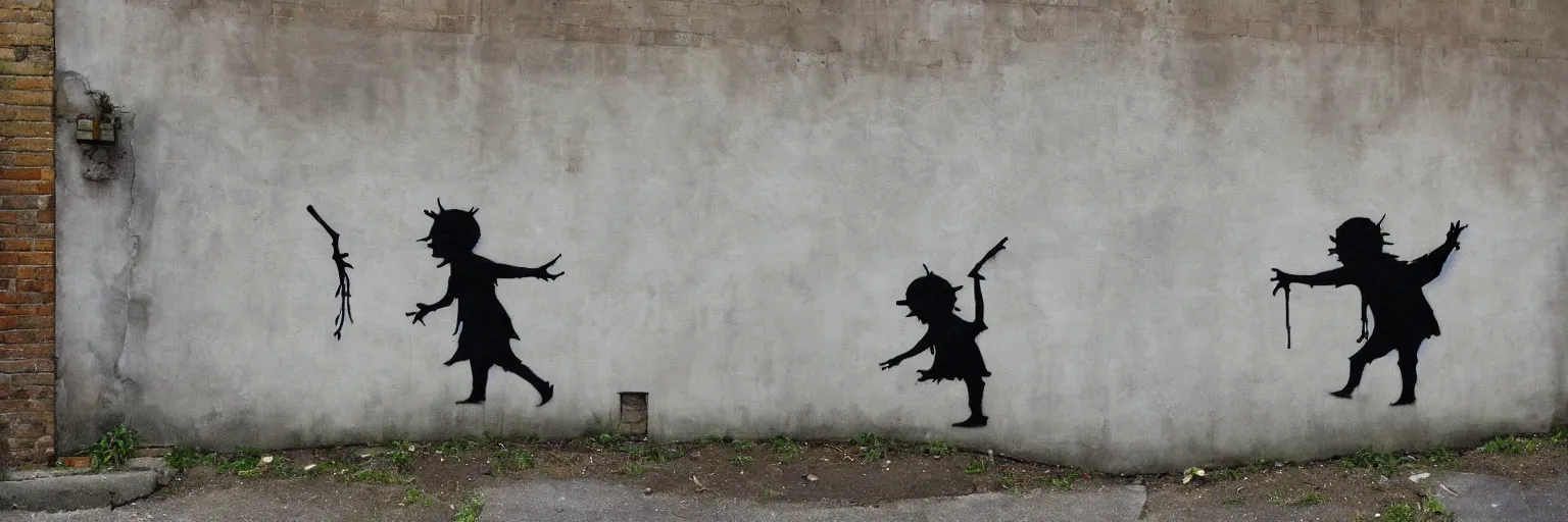 Image similar to a completely original wall mural by banksy