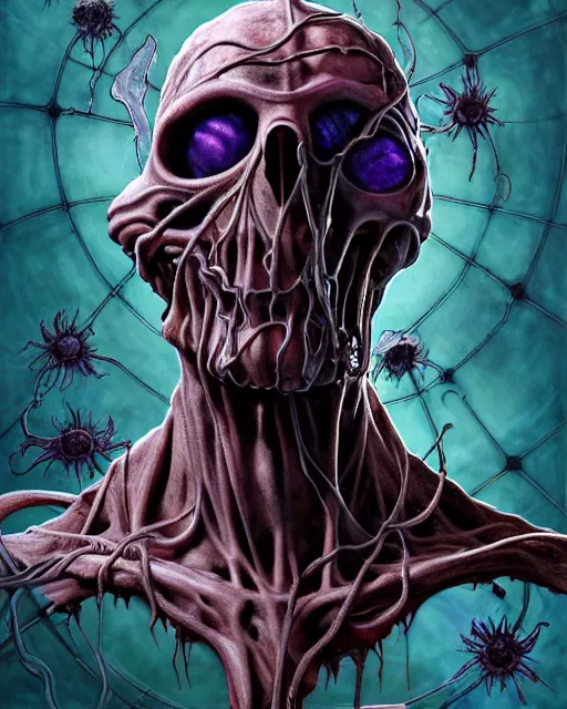 Image similar to the platonic ideal of flowers, rotting, insects and praying of cletus kasady ultimate carnage thanos dementor doctor manhattan chtulu nazgul bioshock davinci, artstation, detailed, intricate, hyperrealism, intense, scary, decay, dmt, art by brock hofer and artgerm and greg rutkowski and alphonse mucha