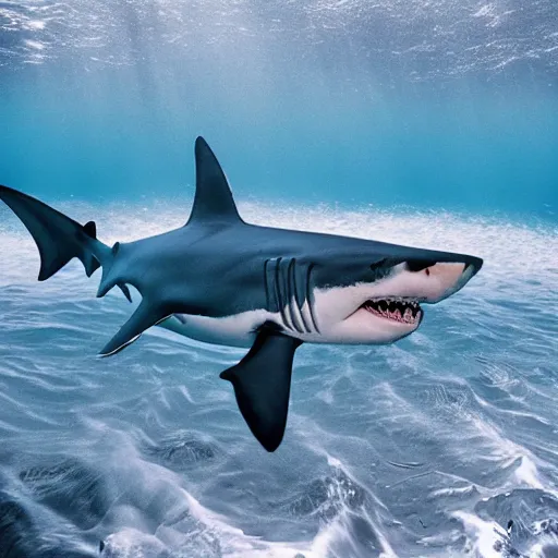 Image similar to a shark made of paper, ocean, underwater photo