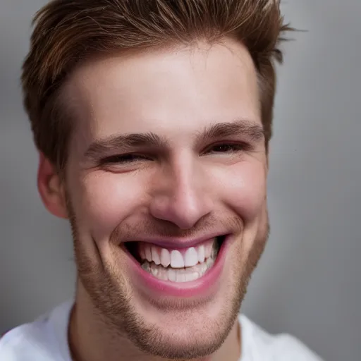 Prompt: photo of a white guy smiling, closeup, selfie, HD